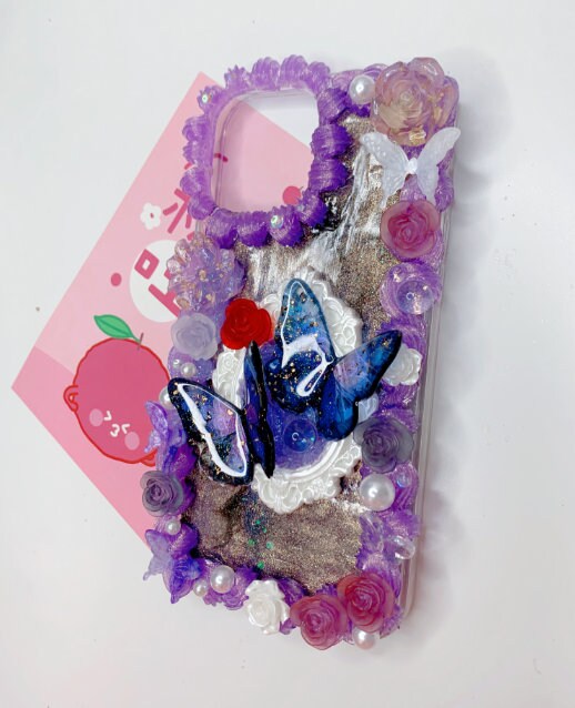 Custom Decoden Phone Case, Whipped Cream Phone Case, Golden Flowers Angle  Case Simple Style, Flower Butterfly 