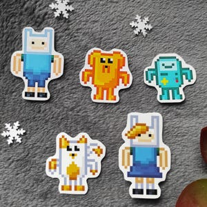 Adventure Time Stickers fanart cartoon pixel stijl merch finn the human jake cake fiona BMO