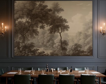 Sepia Forest Wallpaper, Vintage Woodland Wall Mural, Neutral Tree Landscape Peel and Stick or Non-Woven Wallpaper