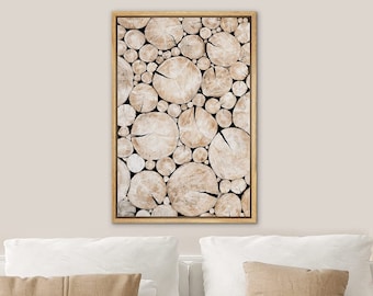 DustinWay Framed Canvas Print Wall Art Wood Tree Rings Photography Minimalist Rustic Art Modern Farmhouse Wall Decor