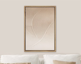 DustinWay Framed Canvas Print Wall Art Brown Geometric Waves Abstract Print Modern Art Minimalist Decor