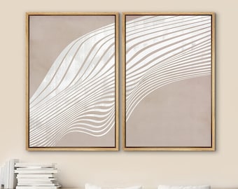 Framed Canvas Print Wall Art Set of 2 White 3D Wave Collage Abstract Illustrations Modern Art Minimalist Boho Decor