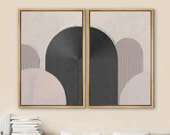 DustinWay Framed Canvas Print Wall Art Set of 2 Arches Abstract Shape Print Mid Century Modern Wall Art Minimalist Decor Living Room
