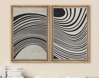 Framed Canvas Print Wall Art Set of 2 Spiral Wave Collage Abstract