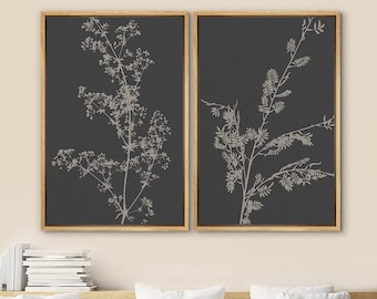 DustinWay Framed Canvas Print Wall Art Set of 2 Wildflower Botanical Illustrations Minimalist Art Modern Farmhouse Decor