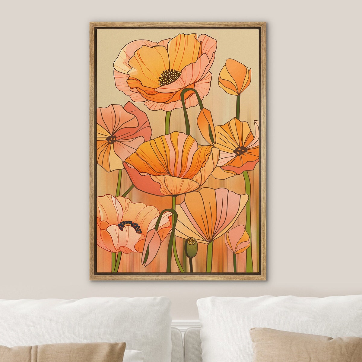 Dustinway Framed Canvas Print Wall Art Poppy Flower Floral Botanical Illustration Modern Boho Art Minimalist Decor - Etsy
