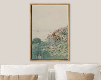 DustinWay Framed Canvas Print Wall Art Wildflower Floral Seaside Landscape Print Retro Modern Art Minimalist Vintage Decor