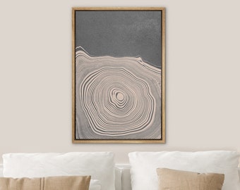 DustinWay Framed Canvas Print Wall Art Wood Tree Rings Abstract Illustrations Minimalist Modern Art Neutral Boho Decor