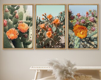 DustinWay Framed Canvas Print Wall Art Set Cactus Floral Botanical Photography Minimalist Modern Art Western Decor