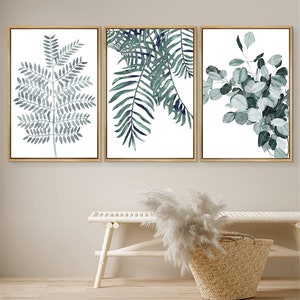 DustinWay Framed Canvas Print Wall Art Set Pastel Green Tropical Leaves Illustrations Modern Art Minimalist Decor