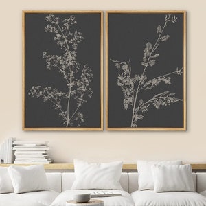 DustinWay Framed Canvas Print Wall Art Set of 2 Wildflower Botanical Illustrations Minimalist Art Modern Farmhouse Decor