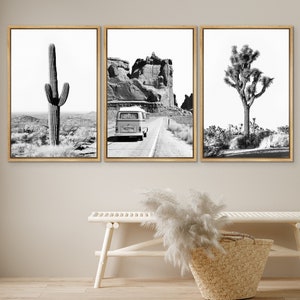 DustinWay Framed Canvas Print Wall Art Set Cactus Southwest Desert Landscape Photography Minimalist Modern Art Western Decor