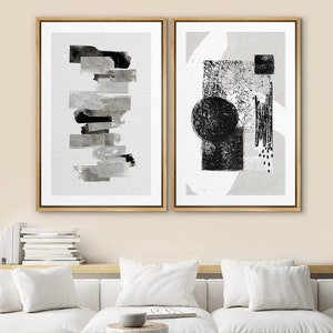 Dustinway Framed Canvas Print Wall Art Set of 2 Black & White Polygons ...