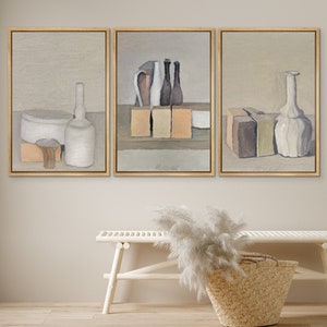 DustinWay Framed Canvas Print Wall Art Set Pottery Vases by Morandi Minimalist Vintage Art Modern Farmhouse Decor