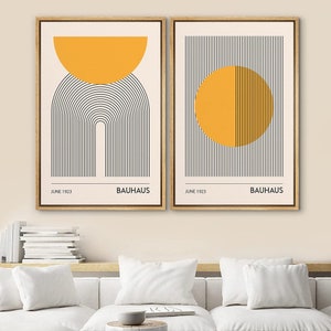 DustinWay Framed Canvas Print Wall Art Set of 2 Bauhaus Abstract Shapes Illustrations Mid Century Modern Wall Art Minimalist Decor