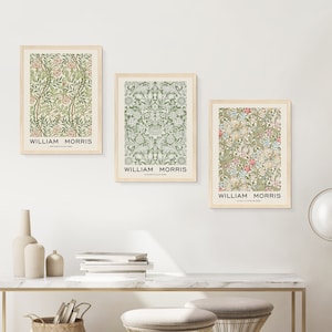 Juego de 3 impresiones artísticas de pared de la galería DustinWay, de William Morris, con diseño floral y botánico, arte moderno, decoración de granja vintage, sin marco