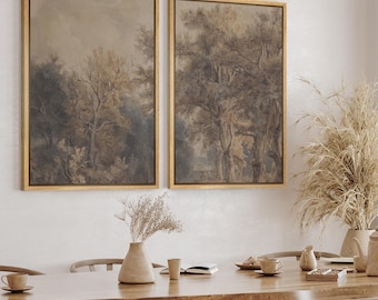 Vintage Forest Wall Art Set of 3 - Framed Landscape Canvas Prints