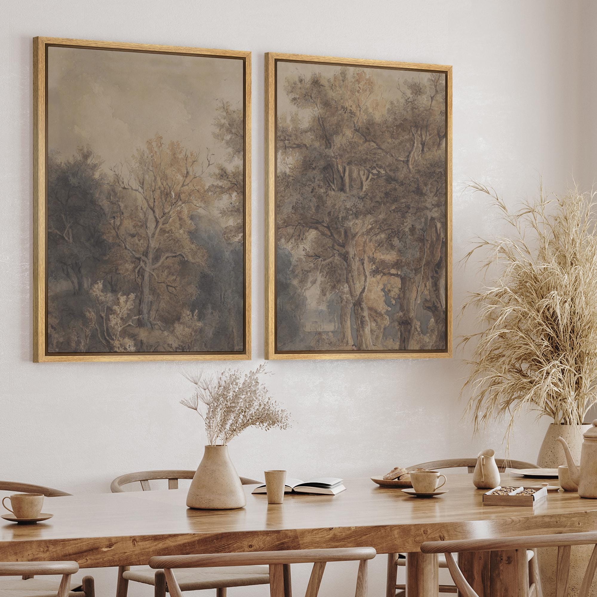 風景画3 Vintage Forest Wall Art Set of 3 - Framed Landscape Canvas Prints