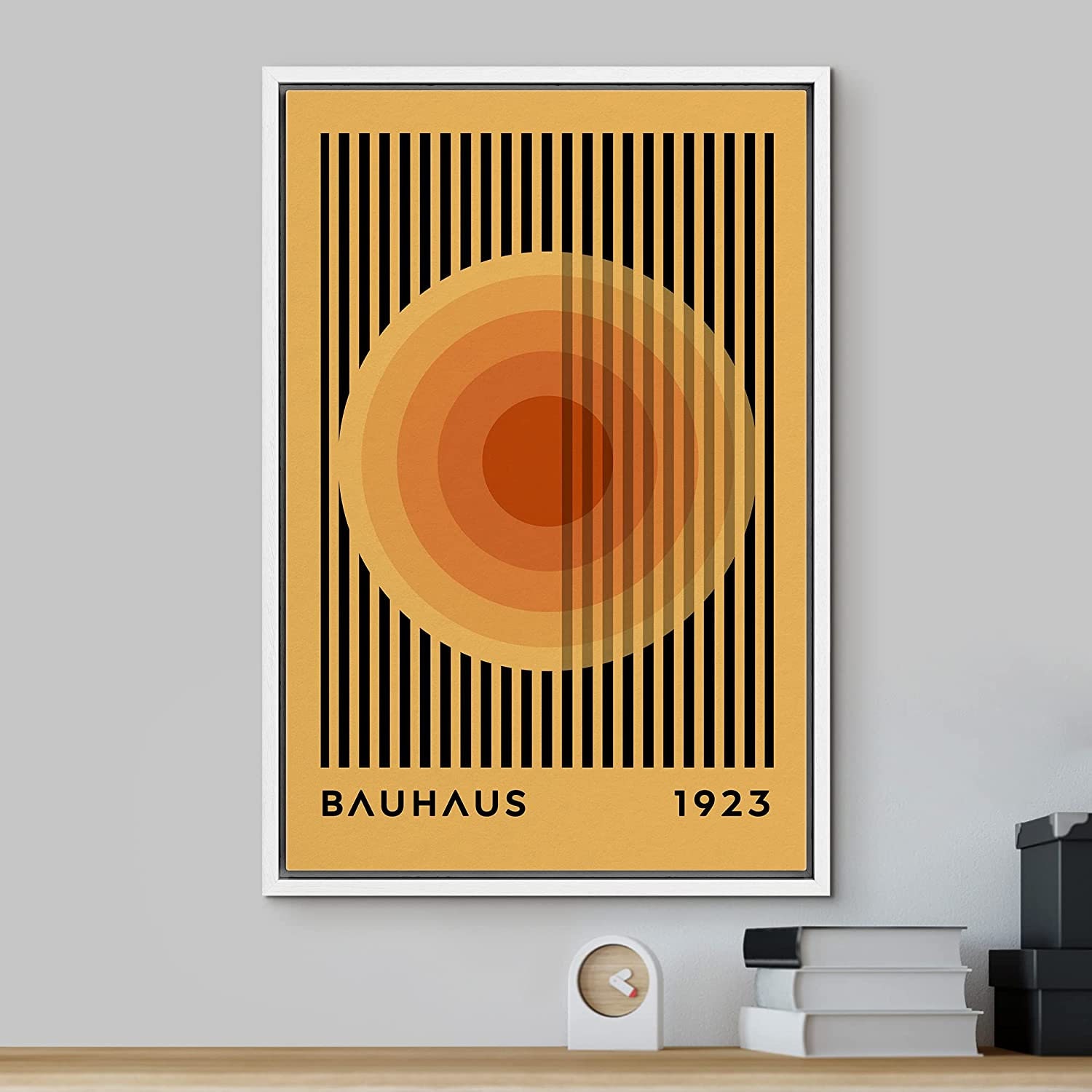 Dustinway Framed Canvas Print Wall Art Bauhaus Orange Circle Abstract ...