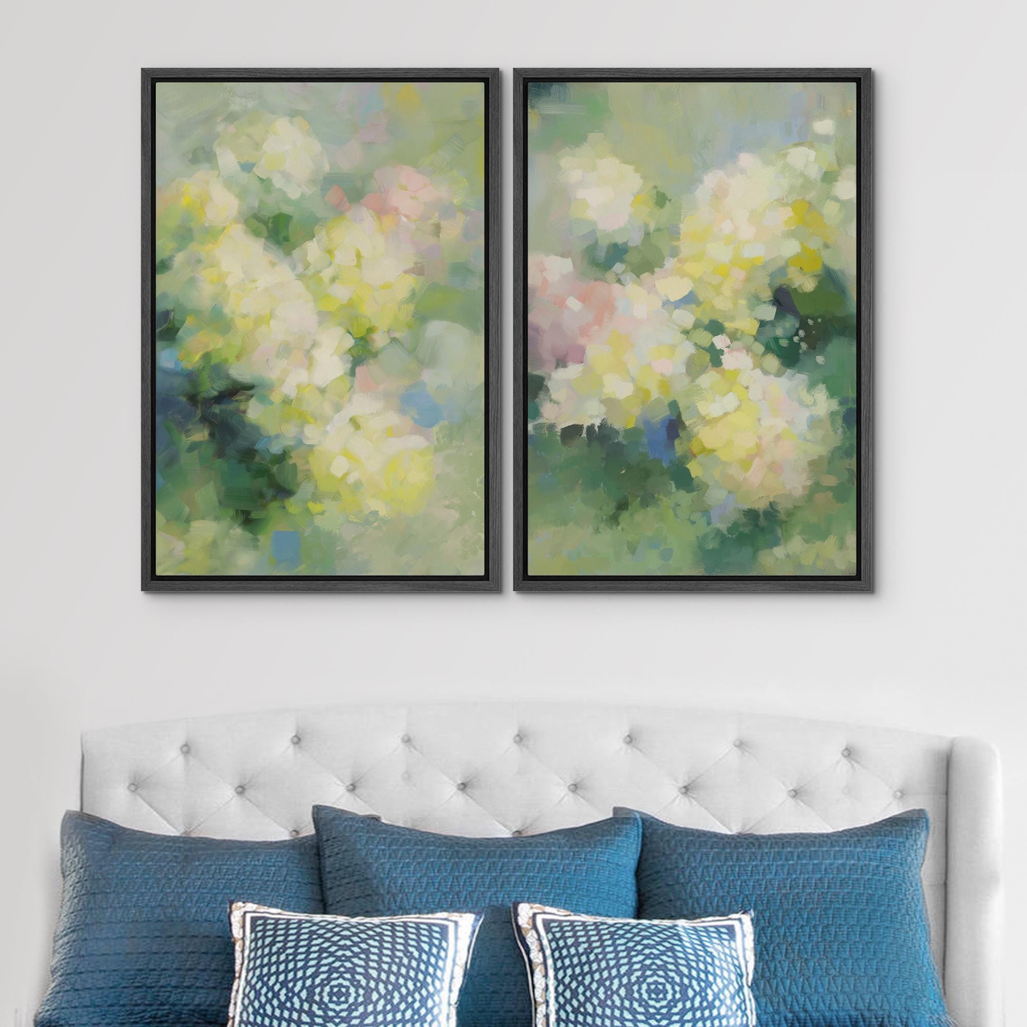 Pastel Hydrangea Wall Art Set of 2 - Framed Floral Canvas Prints, Soft ...