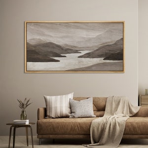Framed Canvas Wall Art Mountain Lake Landscape Printed Panoramic Wall Art Woodland Hill Large Wall Art Decor for Living Room