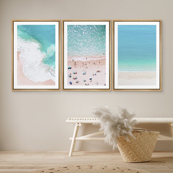 Ocean Photography Set of 3 - Framed Nautical Canvas Print, Teal