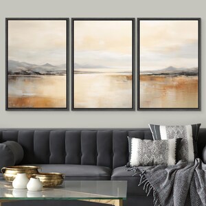 Framed Canvas Large Wall Art Abstract Beige Neutral Art Print Horizontal Wall Art Minimalist Modern Panoramic Art Print Poster image 6