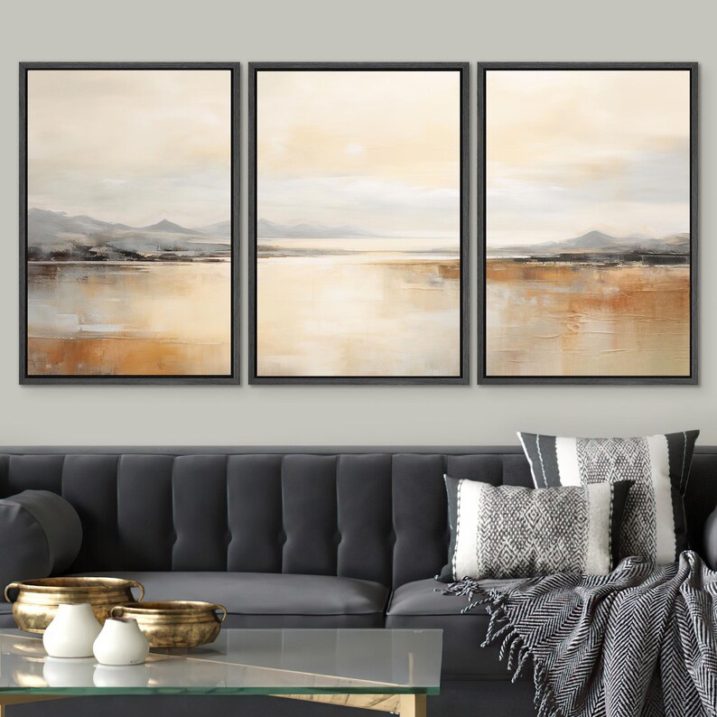 Framed Canvas Large Wall Art Abstract Beige Neutral Art Print Horizontal Wall Art Minimalist Modern Panoramic Art Print Poster image 6