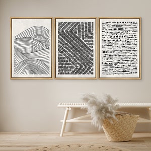 DustinWay Framed Canvas Print Wall Art Set of 3 Pastel Geometric Abstract Illustrations Modern Art Minimalist Decor