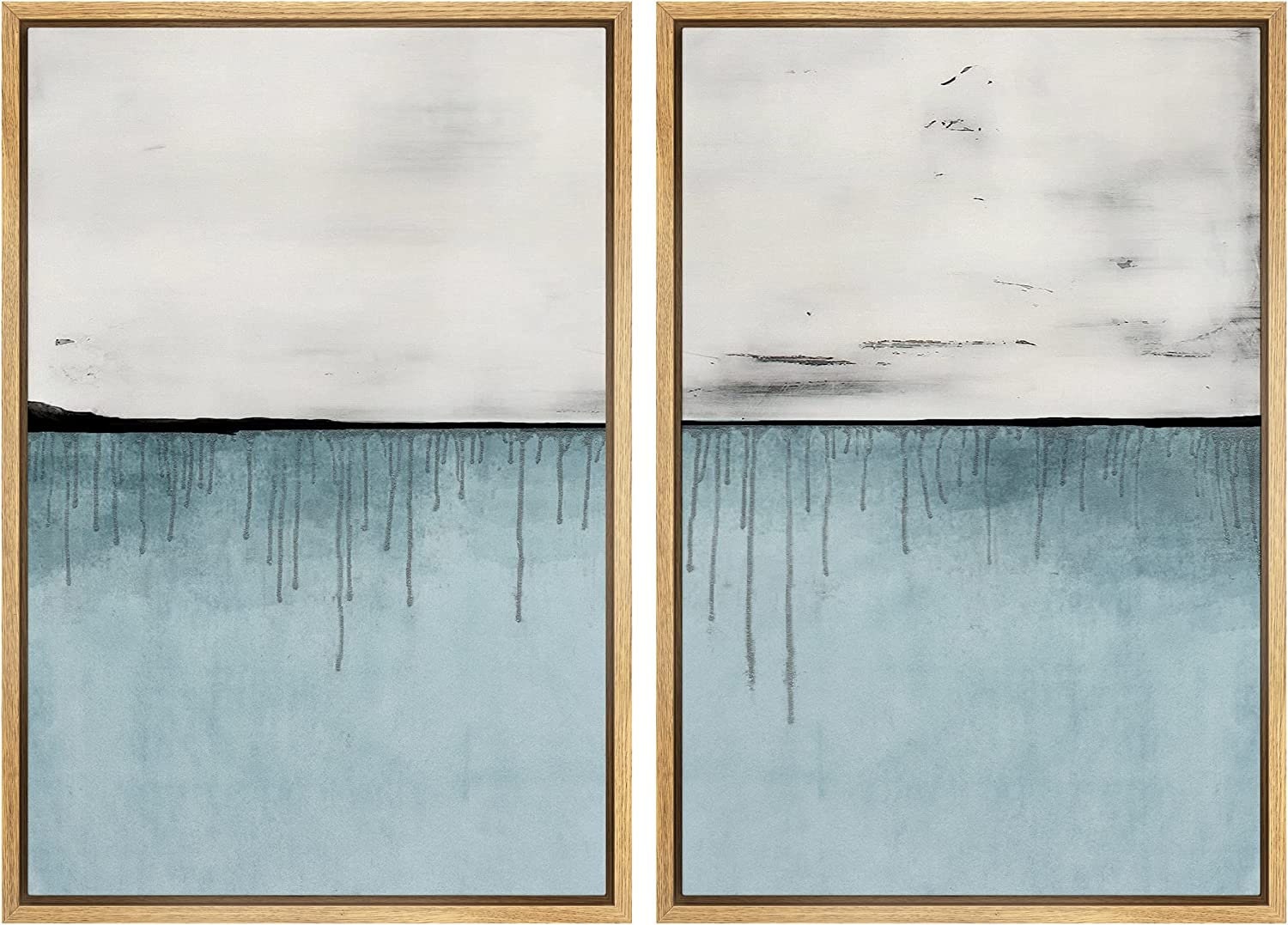 Dustinway Framed Canvas Print Wall Art Set of 2 Blue Pastel Paint ...