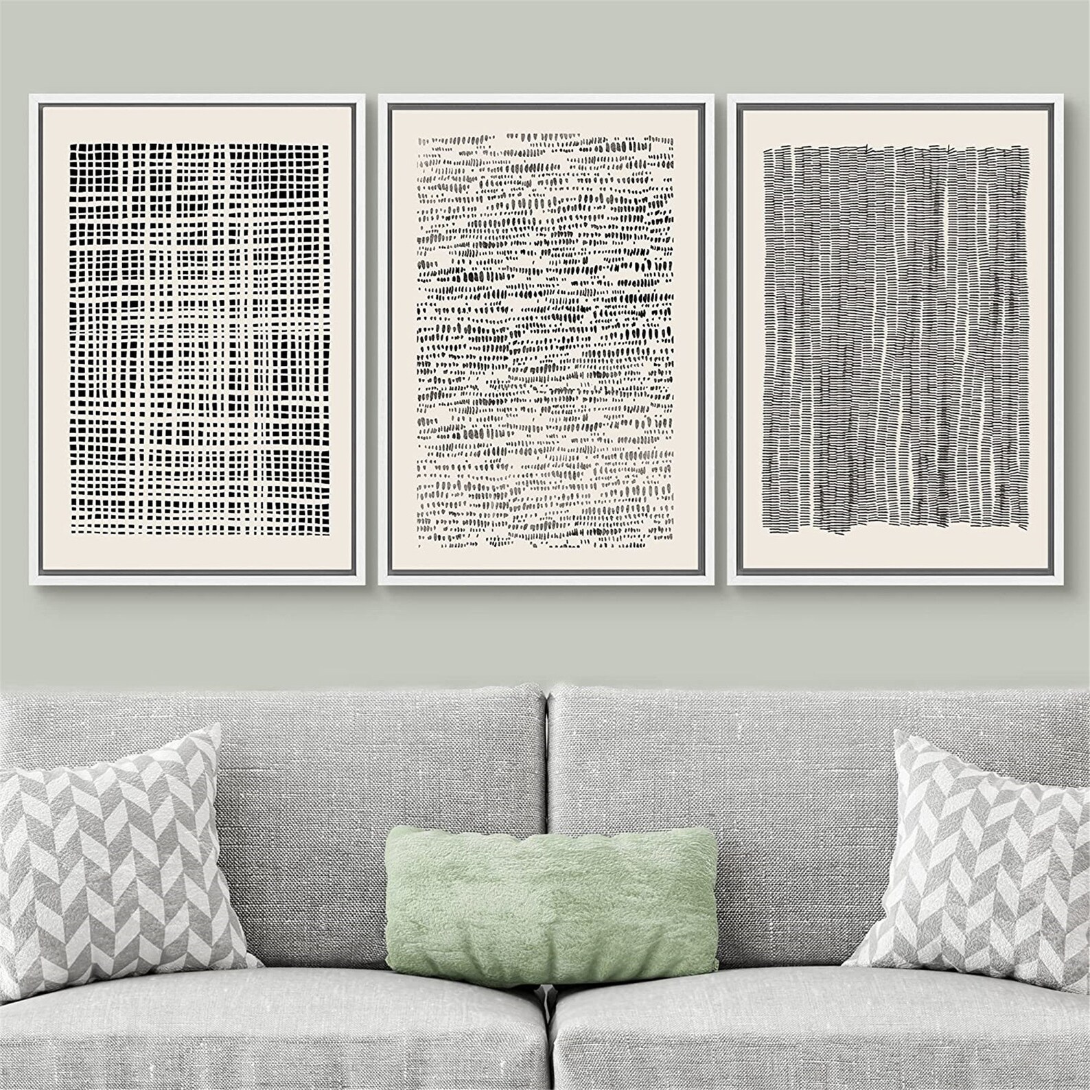 Dustinway Framed Canvas Print Wall Art Set Geometric Black Grid Wave ...