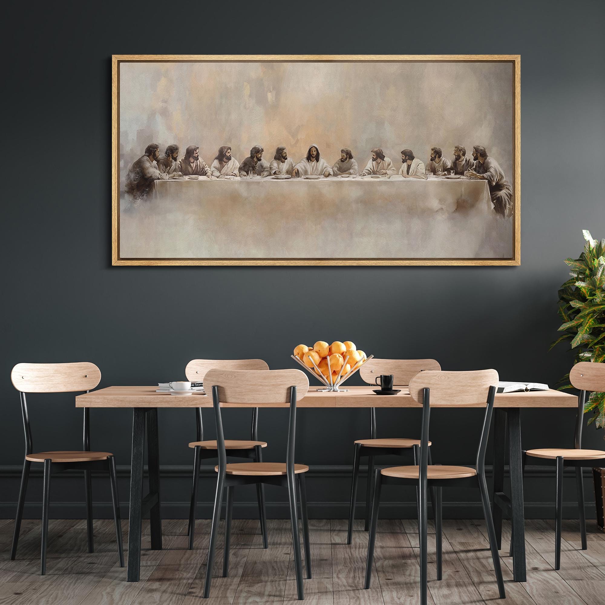 Large Framed Canvas Wall Art Jesus The Last Supper Watercolor Art Modern Christian Classic Timeless Religious artwork Church Wall Decor