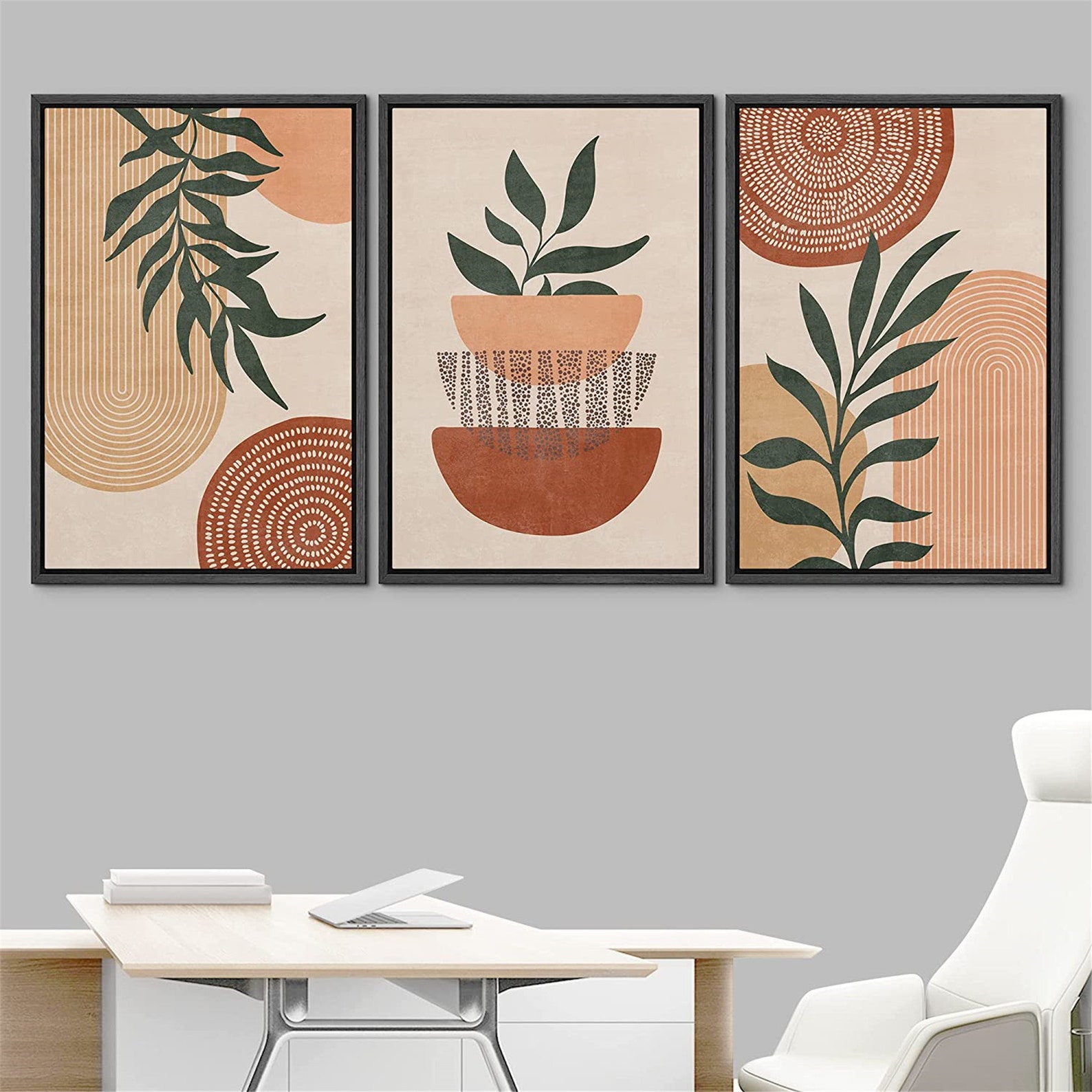 Dustinway Framed Canvas Print Wall Art Set of 3 Geometric Polygon Palm