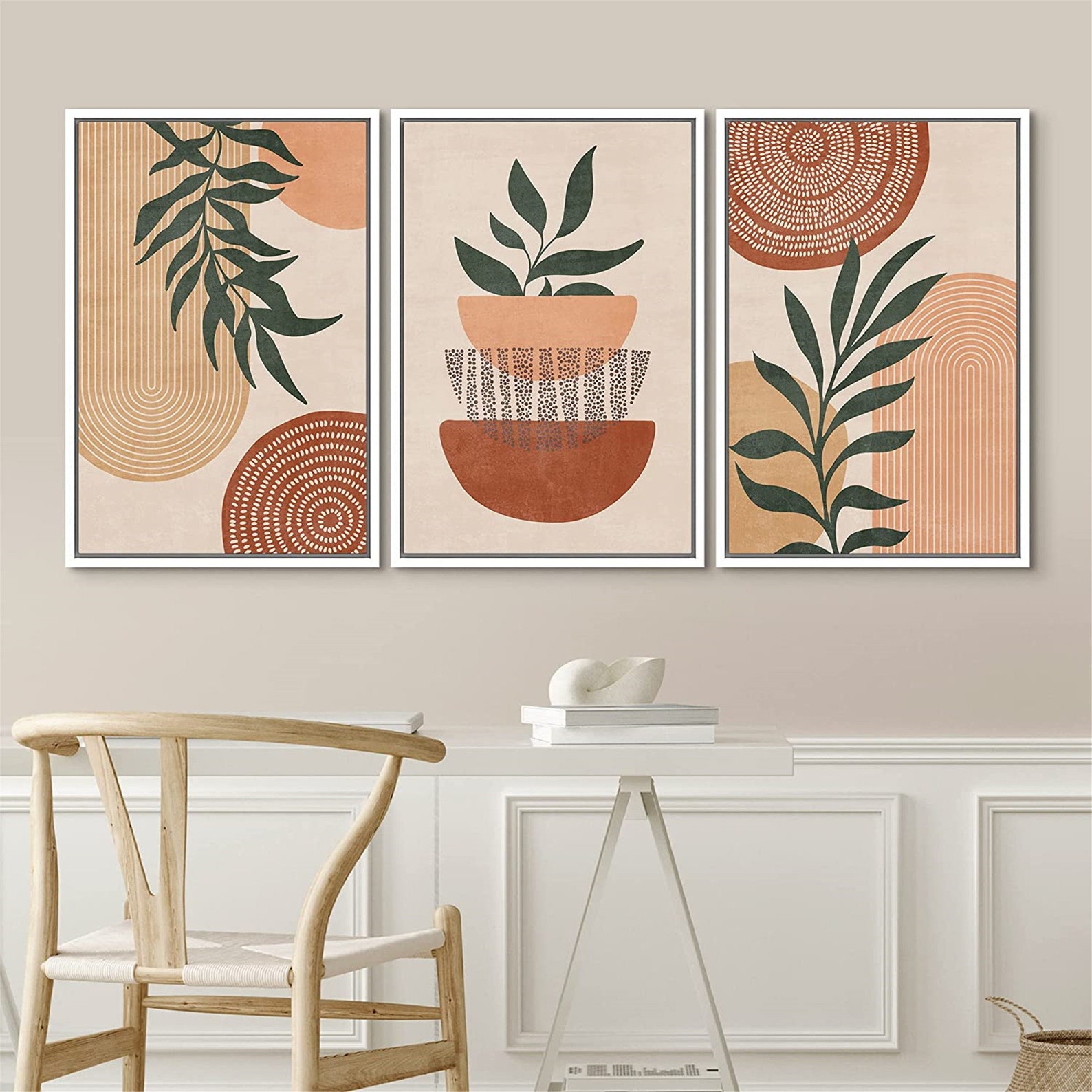 Dustinway Framed Canvas Print Wall Art Set of 3 Geometric Polygon Palm