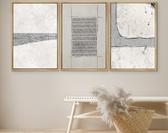 DustinWay Framed Canvas Print Wall Art Set of 3 Black White Industrial Line Pattern Abstract Shapes Drawings Modern Art Grunge Room Decor