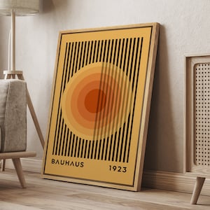 DustinWay Framed Canvas Print Wall Art Bauhaus Orange Circle Abstract Illustration Mid Century Modern Wall Art Minimalist Decor