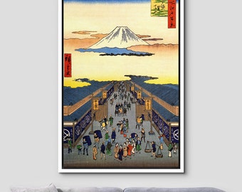 Dustinway Framed Canvas Print Wall Art Ukiyo-e Suruga Street