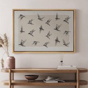 Framed Canvas Wall Art prints Minimalist Birds in Flight Illustration Neutral Nature-Inspired Art Modern Artwork for Bedroom or Office Decor