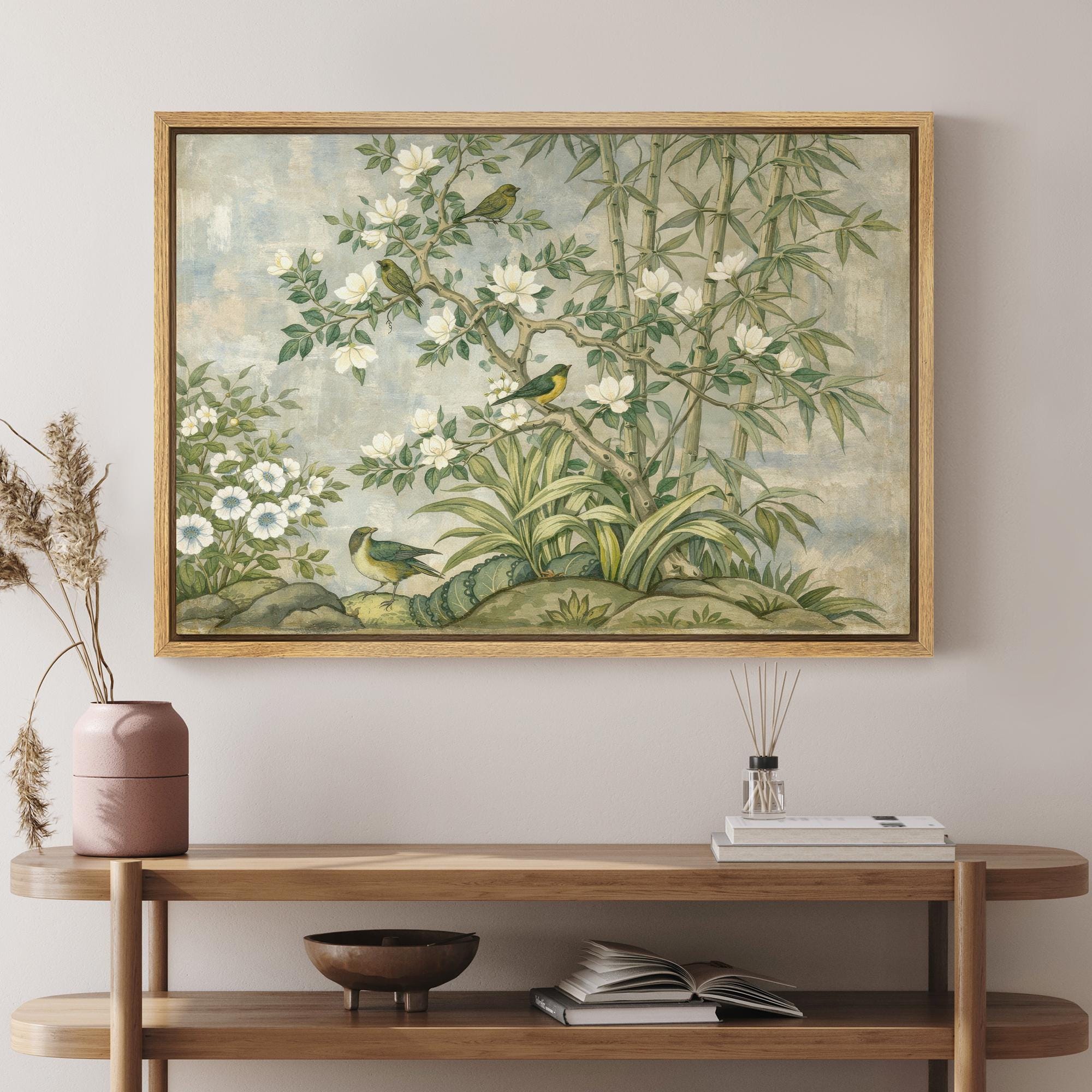 竹の絵画 金色フレーム付き Amazon.com - Poster Palooza 40x30 Frame Gold Bamboo Wood Picture
