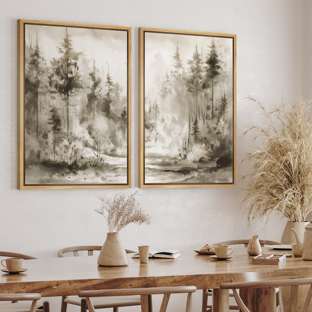 Dustinway Framed Canvas Print Wall Art Set Mountain Forest Nature ...