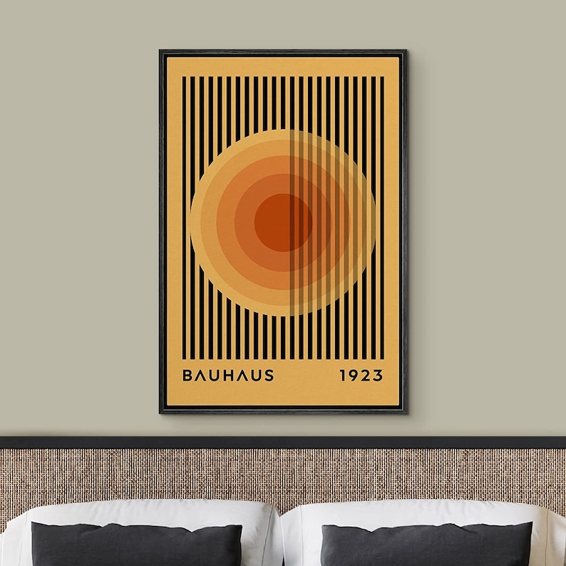 Dustinway Framed Canvas Print Wall Art Bauhaus Orange Circle Abstract ...