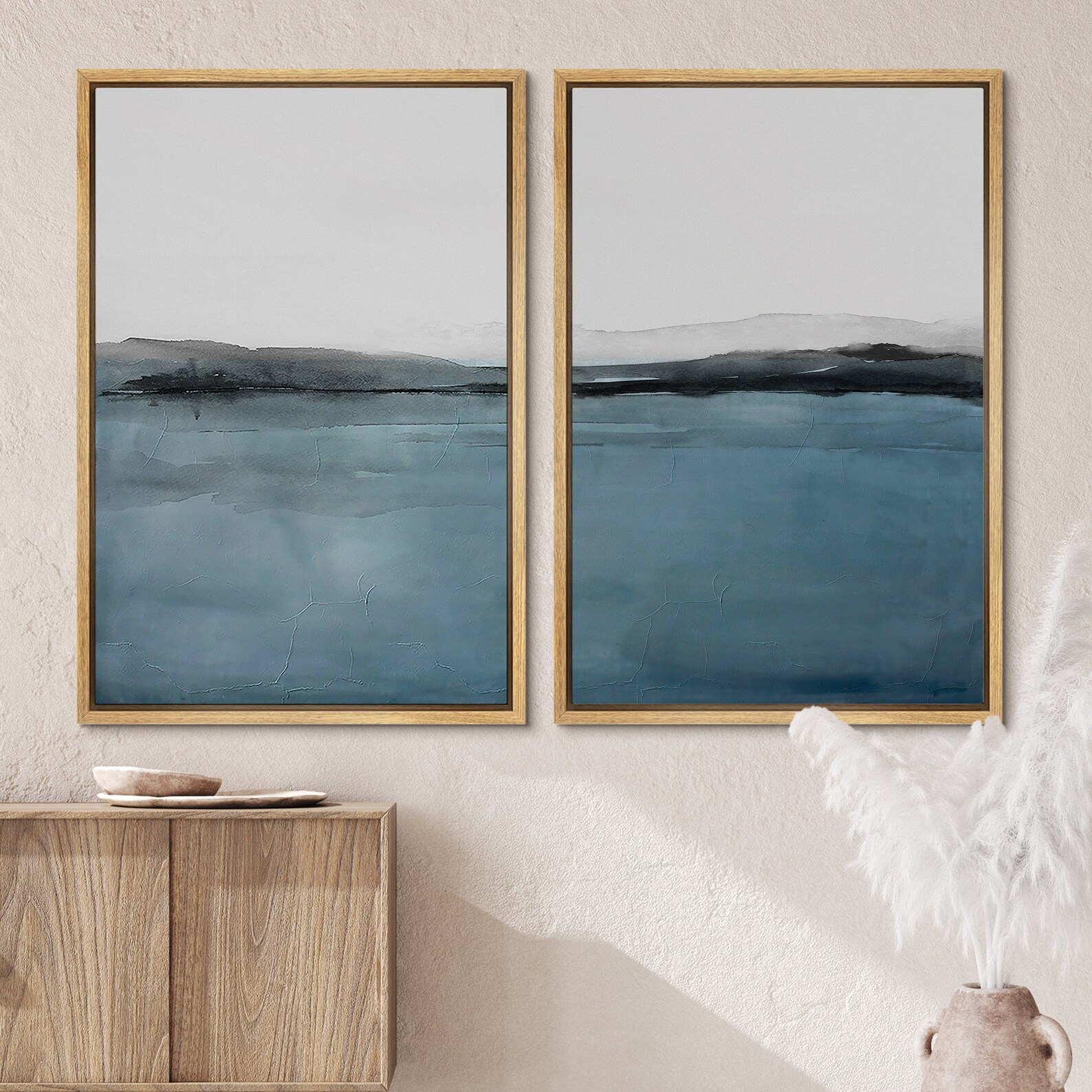 Dustinway Framed Canvas Print Wall Art Set of 2 Blue Pastel Paint ...