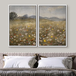 Framed Canvas Wall Art Prints Set of 3 Wildflower Field Landscape ...