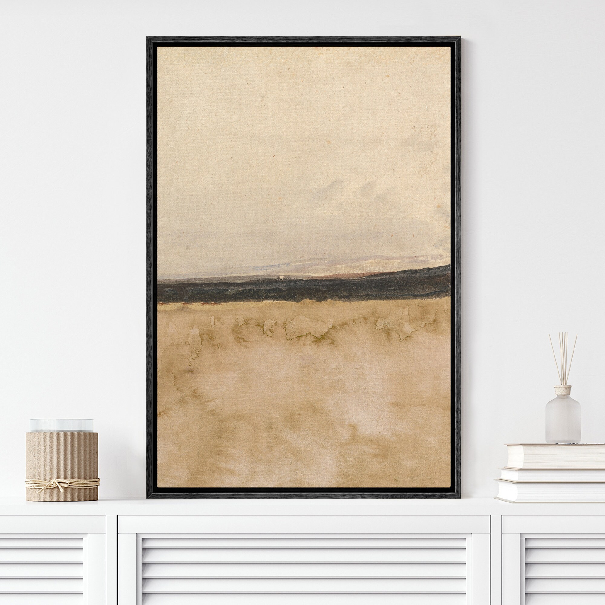 Framed Canvas Wall Art Print Abstract Beige Brown Neutral Art Prints ...