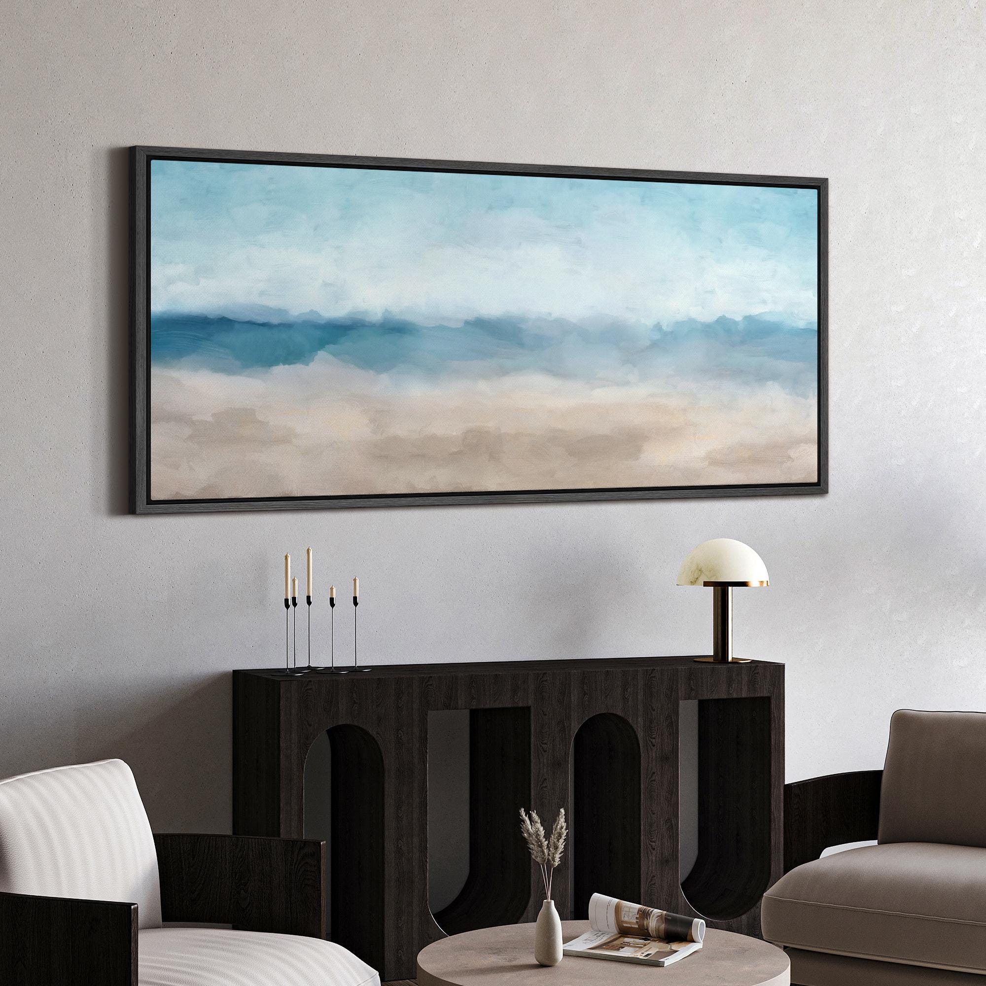 Framed Canvas Large Wall Art Prints Abstract Blue White Ocean Art Print ...
