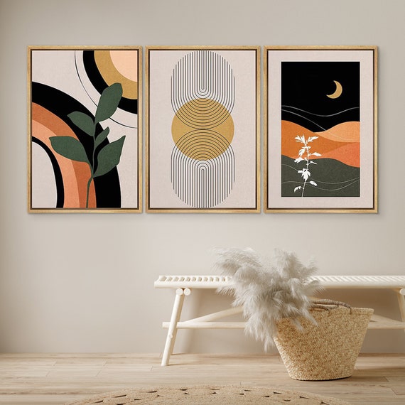 Dustinway Framed Canvas Print Wall Art Set of 3 Desert Geometric