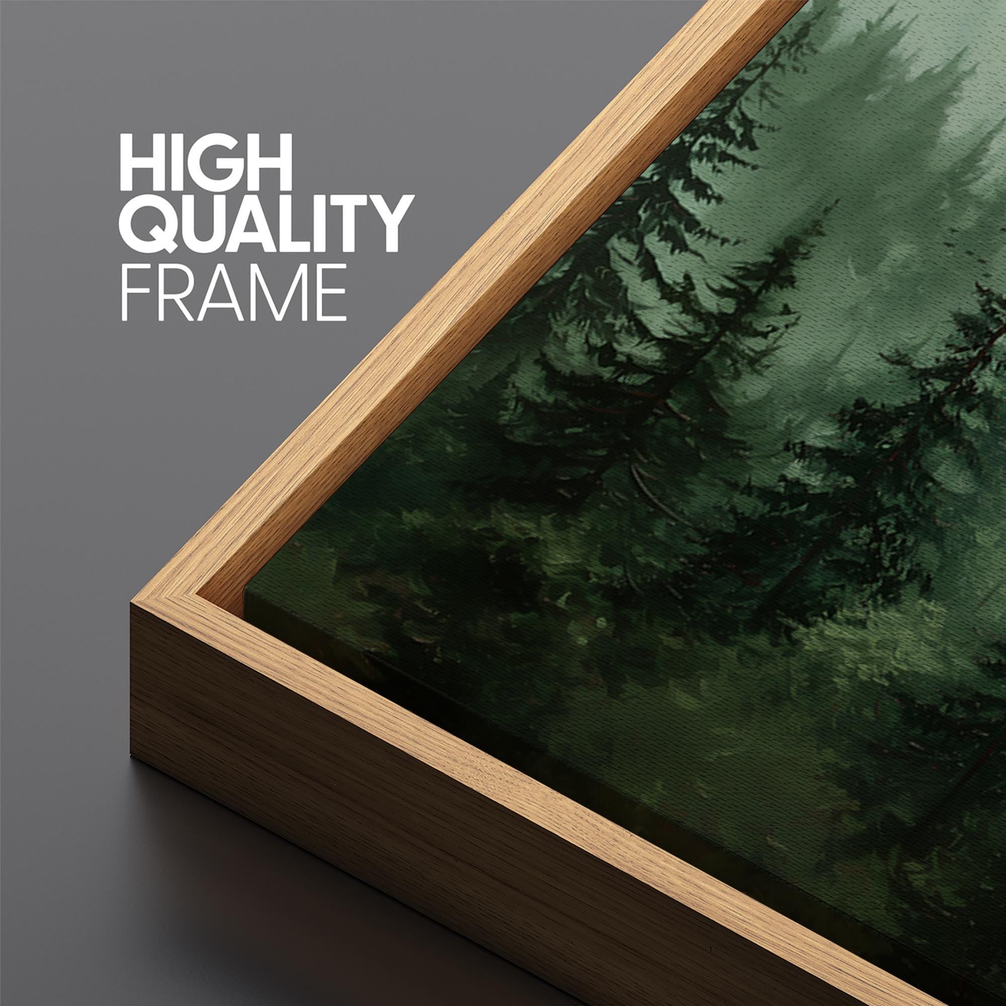 Misty Forest Wall Art - Large Framed Dark Green Pine Tree Canvas Print ...