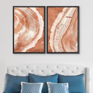 Dustinway Framed Canvas Print Wall Art Set of 2 Abstract Orange Wood ...