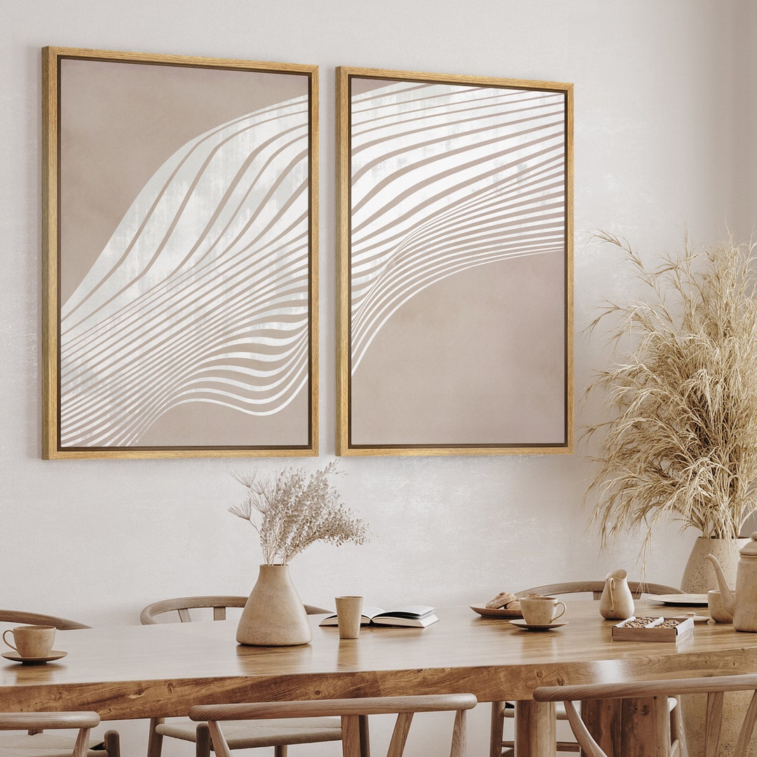 Framed Canvas Print Wall Art Set of 2 White 3D Wave Collage Abstract ...