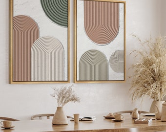 DustinWay Framed Canvas Print Wall Art Set of 2 Arches Abstract Shape Print Mid Century Modern Wall Art Minimalist Decor